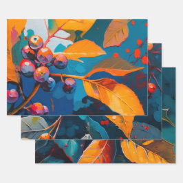 Herbstlaube Öl lackiert. Abstraktes Herbstblättern Geschenkpapier Set