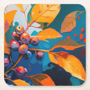 Herbstlaube Öl lackiert. Abstraktes Herbstblättern Rechteckiger Pappuntersetzer