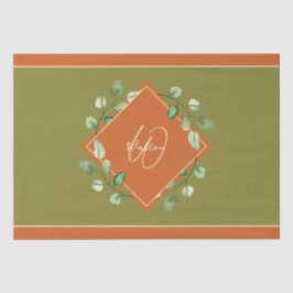 Herbstlaube Orange und Green Mit Monogramm Seidenpapier