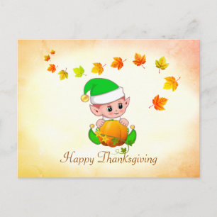 Herbstlaube und Niedlicher Elf Erntedank Postkarte