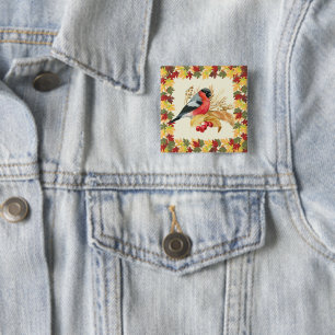 Herbstlaube und Vögel Button