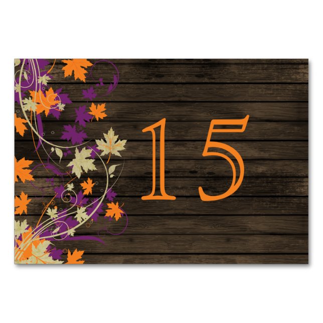 Herbstlaube von Barnwood Pflaume Hochzeit-Tischnum Tischnummer (Vorderseite)