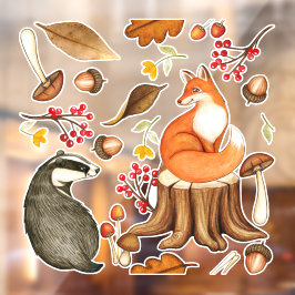 Herbstlaubs Badger & Fox Fensteraufkleber