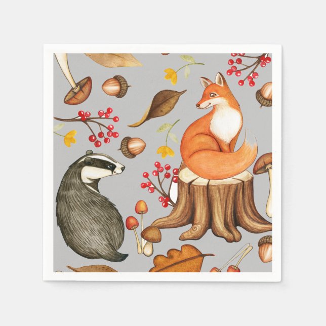 Herbstlaubs Badger & Fox Paper Party Serviette (Vorderseite)