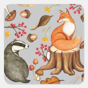 Herbstlaubs Badger & Fox Quadratischer Aufkleber