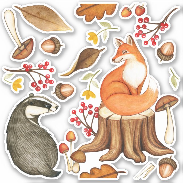 Herbstlaubs Badger & Fox Vinyl Decal Aufkleber (Vorderseite)