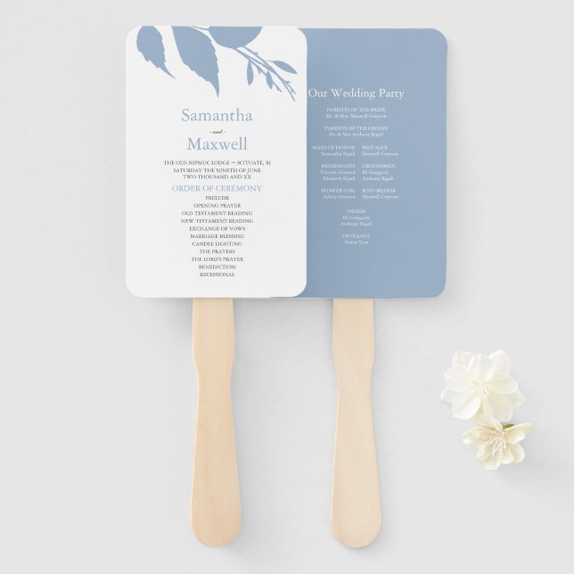 Herbstlaubs Dusty Blue Wedding Hand Fan Fächer (Vorne und Hinten)