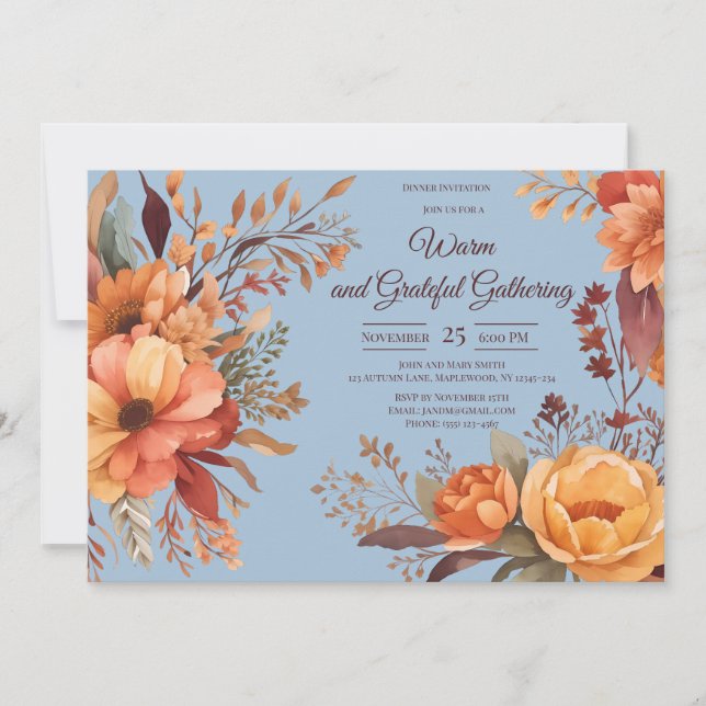 Herbstlaubs Floral Erntedank Friendsgiving Einladung (Vorderseite)