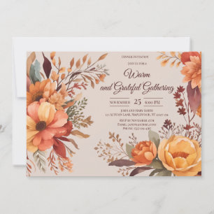 Herbstlaubs Floral Erntedank Friendsgiving Einladung