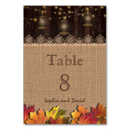 Herbstlaubs Lace Burlap Wood Wedding Tischnummer