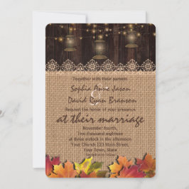Herbstlaubs Lace Burlap Wood Wedite Einladung