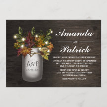 Herbstlaubs Mason Jar Rustic Wedding Einladungen