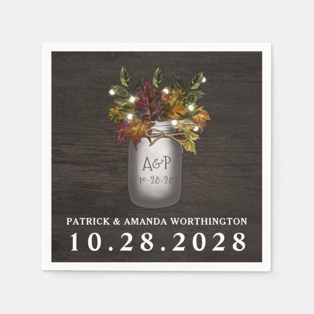 Herbstlaubs Mason Jar Rustic Wedding Napkins Serviette (Vorderseite)