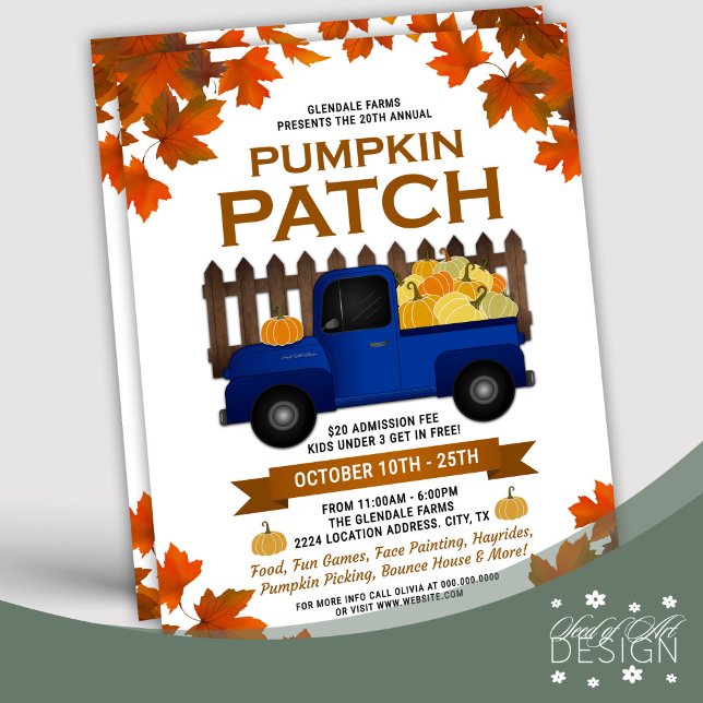 Herbstlaubs Pumpkin Patch Vintag Blue Truck Flyer (Von Creator hochgeladen)