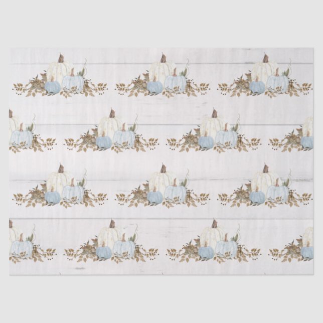 Herbstlaubs Pumpkin Watercolor Blue n White Rustic Seidenpapier (Vorderseite)