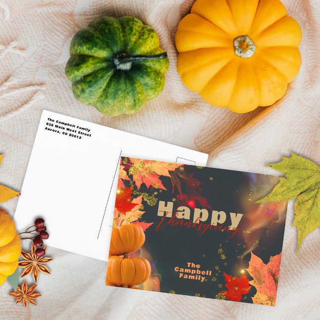 Herbstlaubs Pumpkins Glitzer Accents Erntedank Postkarte (Von Creator hochgeladen)