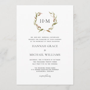 Herbstlaurel Wreath Monogram Weditation Einladung