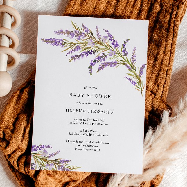 Herbstlavender florale Aquarelldusche Einladung (Fall lavender floral watercolor chic baby shower invitation)