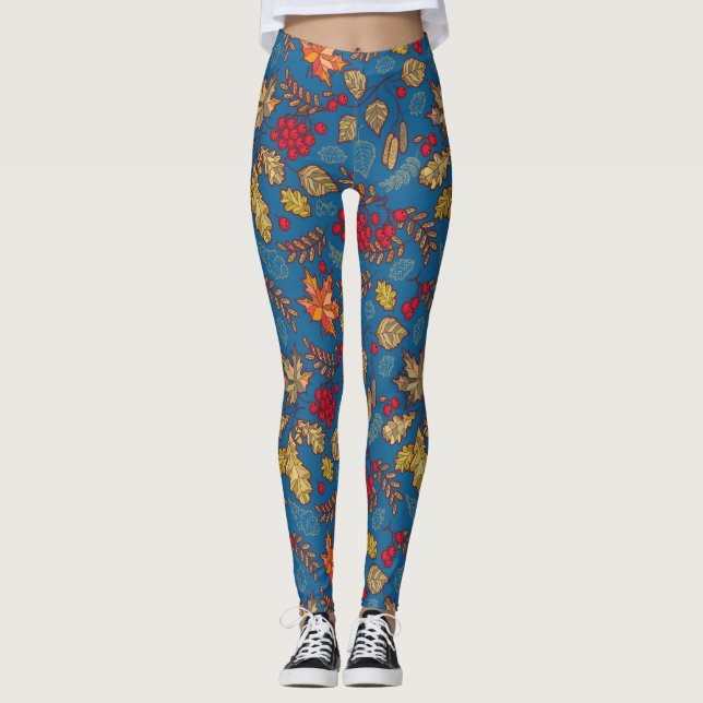 Herbstleaf Blattblau Leggings (Vorderseite)