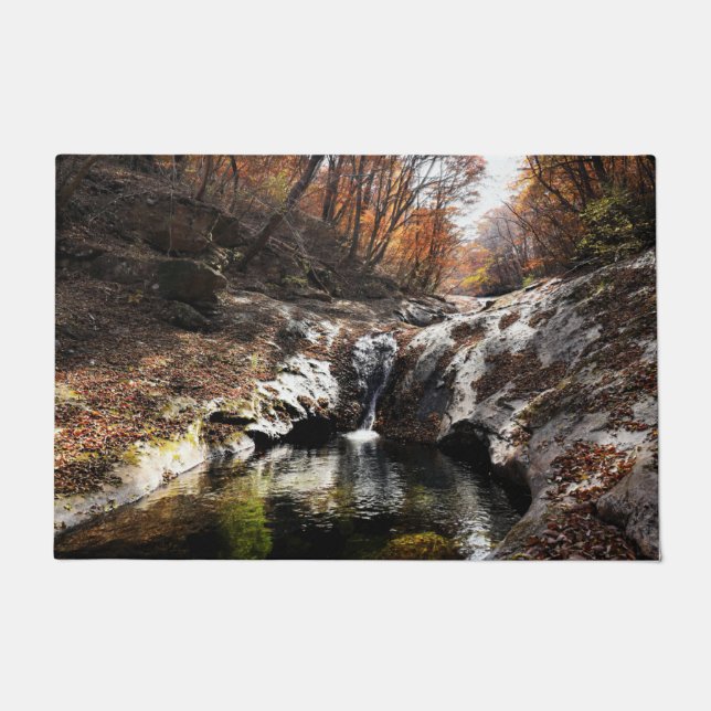 Herbstleaf-Blätter und Wasserfall-Bodenmatte Fußmatte (Vorderseite)