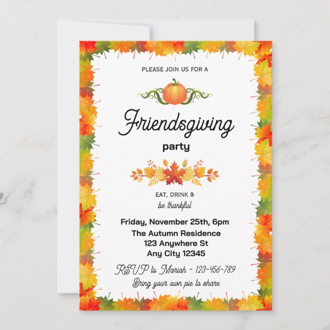 Herbstleaf Friendsgiving Einladung (Vorderseite)
