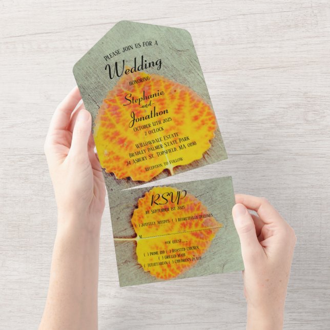 Herbstleaf-Hochzeit im Herbst All In One Einladung (Abreißen)