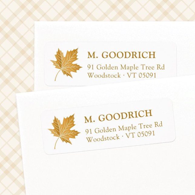 Herbstleaf im Ocker Herbst. Rücksendeadresse (Elegant Maple leaf return address label template. Fall, Autumn leaf, Thanksgiving address label.)