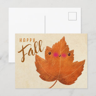 Herbstleaf Niedlicher Halloween-Erntedank Fall Postkarte