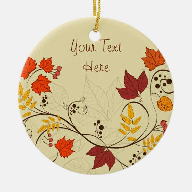 Herbstleaf Reben mit anpassbarem Text Keramikornament (Vorne)