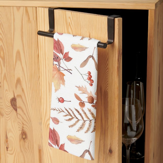 Herbstleaves & Berries mit handgezogener Wasserfar Geschirrtuch (Watercolor Hand Drawn Fall Autumn Leaves & Berries Kitchen Towel)