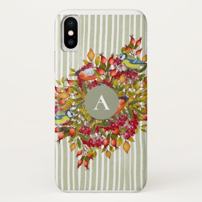 Herbstleaves Berries Vögel Botanische Personalisie Case-Mate iPhone Hülle (Rückseite)