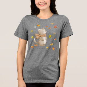 Herbstleaves Cat- Cosy Fall Kitty Illustration Tri-Blend Shirt