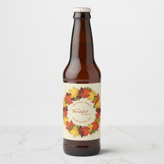 Herbstleaves Erntedank Wreath Bierflaschenetikett (Vorderseite)