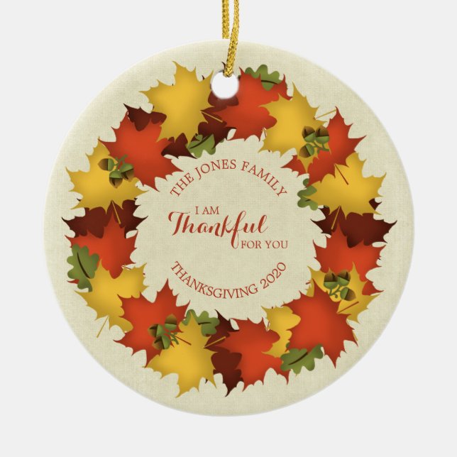 Herbstleaves Erntedank Wreath Keramikornament (Vorne)