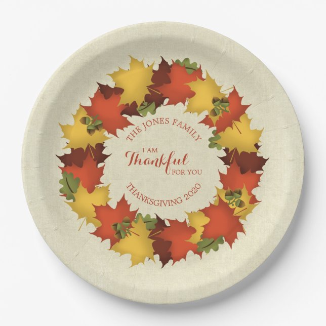 Herbstleaves Erntedank Wreath Pappteller (Vorderseite)