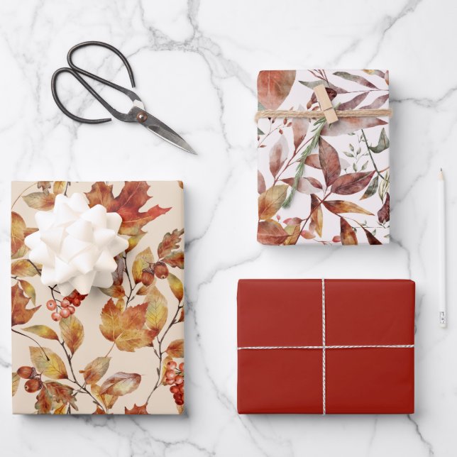 Herbstleaves Fall Red Gold Brown Geschenkpapier Set (Vorderseite)