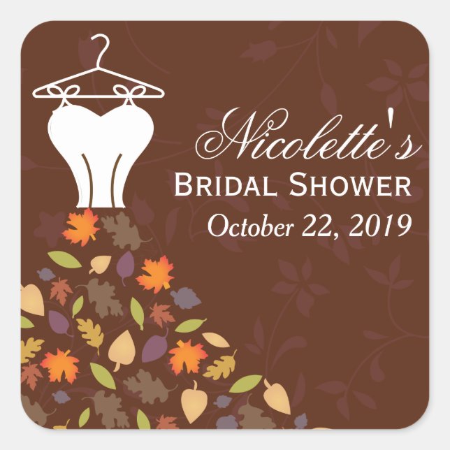 Herbstleaves Hochzeitskleid Brautparty Gefallen Quadratischer Aufkleber (Vorderseite)