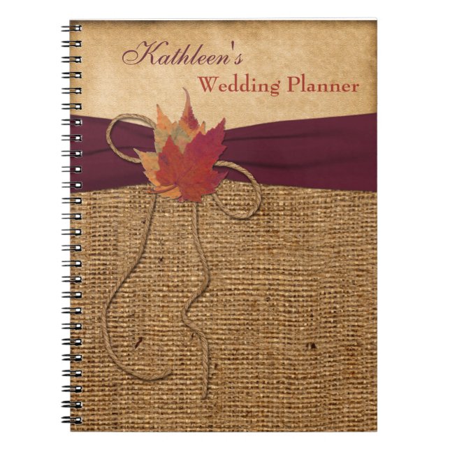 Herbstleaves IMITATE Burlap Wedding Planner - Wein Notizblock (Vorderseite)