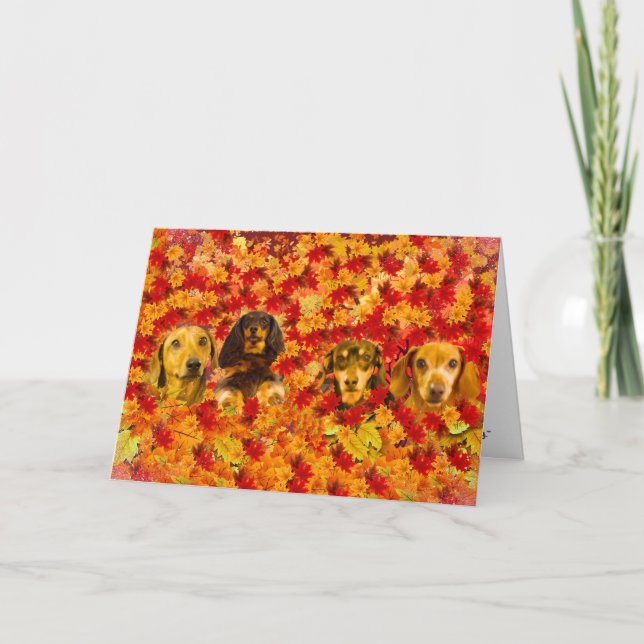 Herbstleaves & Kleine Dackel Card Karte (Vorderseite)