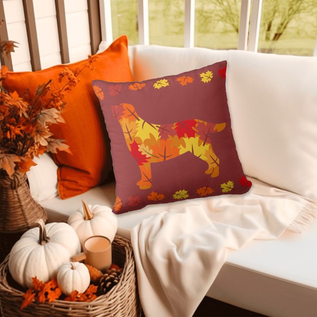 Herbstleaves Labrador Retriever Silhouette B Kissen (Autumn Leaves Labrador Silhouette Pillow in burgundy.  Gift Idea for Dog Moms and Labrador Moms.)