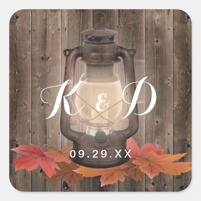 Herbstleaves & Lantern Rustikales Siegel Hochzeit  Quadratischer Aufkleber (Vorderseite)