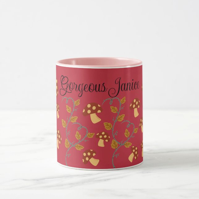 Herbstleaves Mushroom-Tasse mit bearbeitbarem Name Tasse (Zentrum)