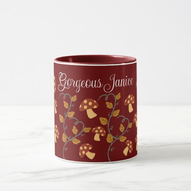 Herbstleaves Mushroom-Tasse mit bearbeitbarem Name Tasse (Zentrum)