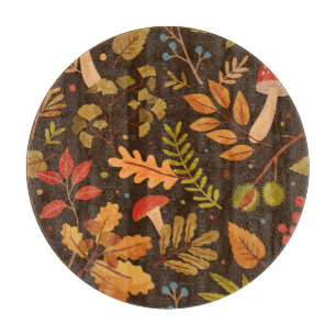 Herbstleaves Mushrooms Vintages Muster Schneidebrett