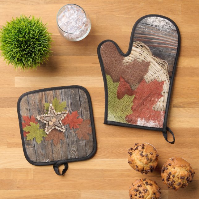 Herbstleaves Ofenhandschuh & Topflappen-Set (Oben Unten)