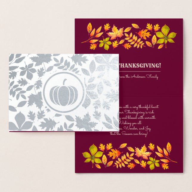 Herbstleaves & Pumpkin Luxus Erntedank Real Folienkarte (Anzeige)