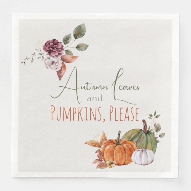 Herbstleaves & Pumpkins Bitte rustikale Wasserfarb Serviette (Vorderseite)