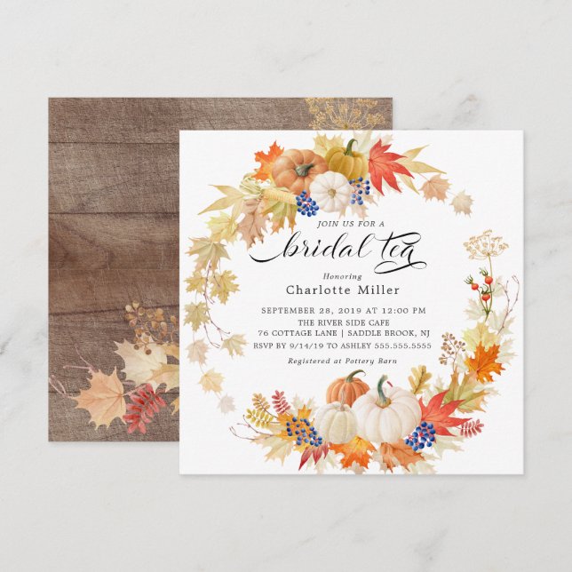 Herbstleaves Pumpkins Bridal Tee Einladung (Vorne/Hinten)