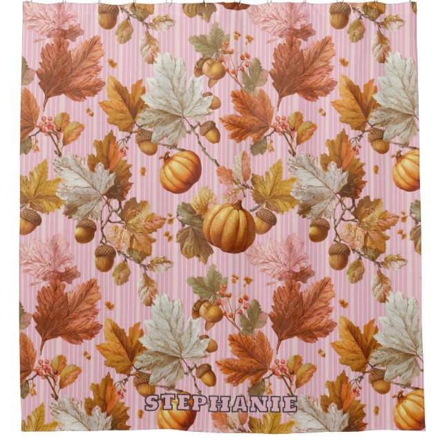 Herbstleaves & Pumpkins Nahtloses Muster Duschvorhang (Vorderseite)