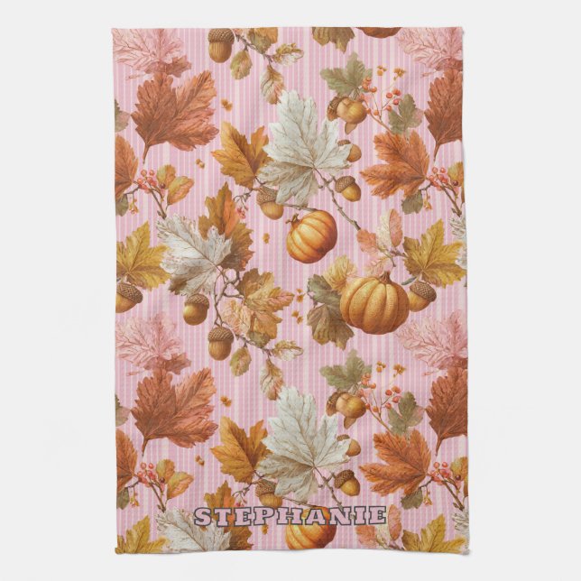 Herbstleaves & Pumpkins Nahtloses Muster Geschirrtuch (Vertikal)